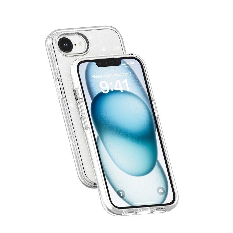 For iPhone 16e Shockproof Terminator Glitter Powder Phone Case(White)