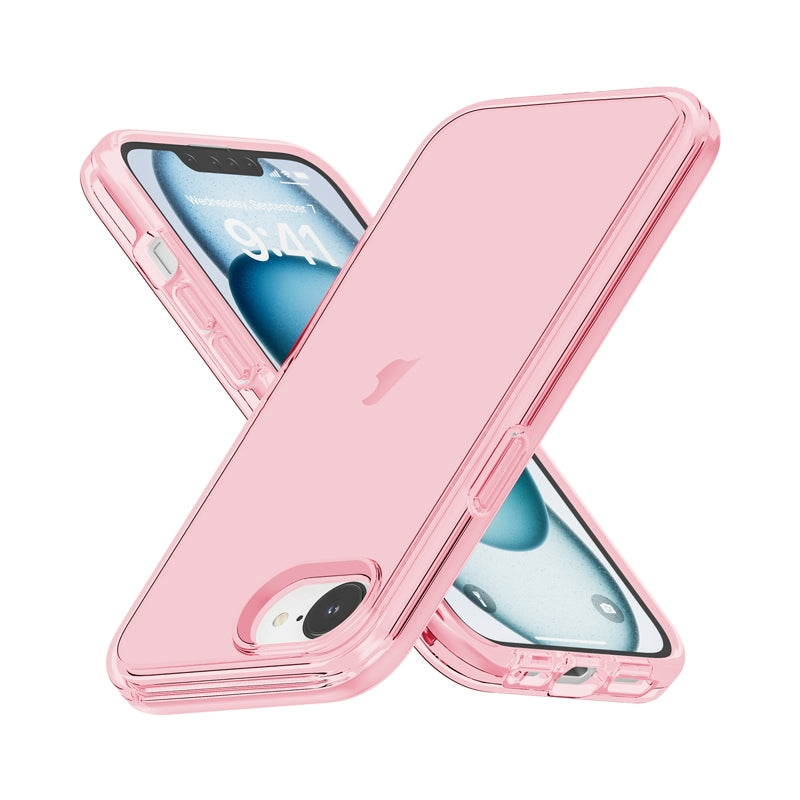 For iPhone 16e Shockproof Terminator Transparent Phone Case(Pink)