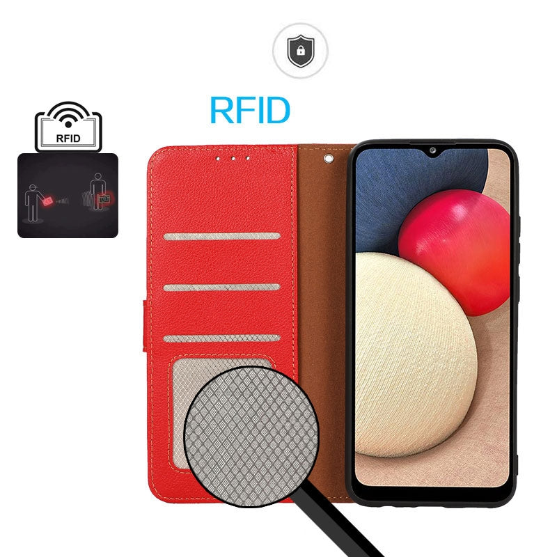 For iPhone 16e KHAZNEH Litchi Texture Leather RFID Phone Case(Red)