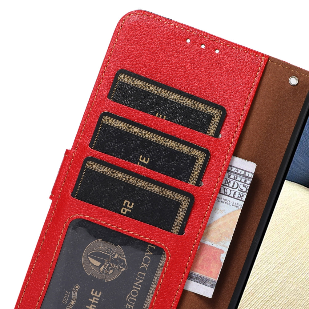 For iPhone 16e KHAZNEH Litchi Texture Leather RFID Phone Case(Red)