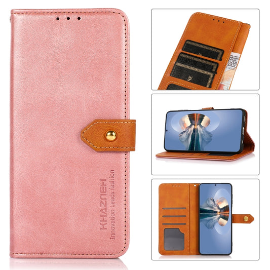 For Honor X7B / Huawei Enjoy 50 Plus KHAZNEH Dual-color Cowhide Texture Flip Leather Phone Case(Rose Gold)