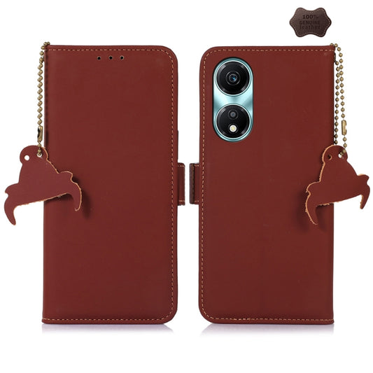 For Honor X5 Plus Genuine Leather Magnetic RFID Leather Phone Case(Coffee)