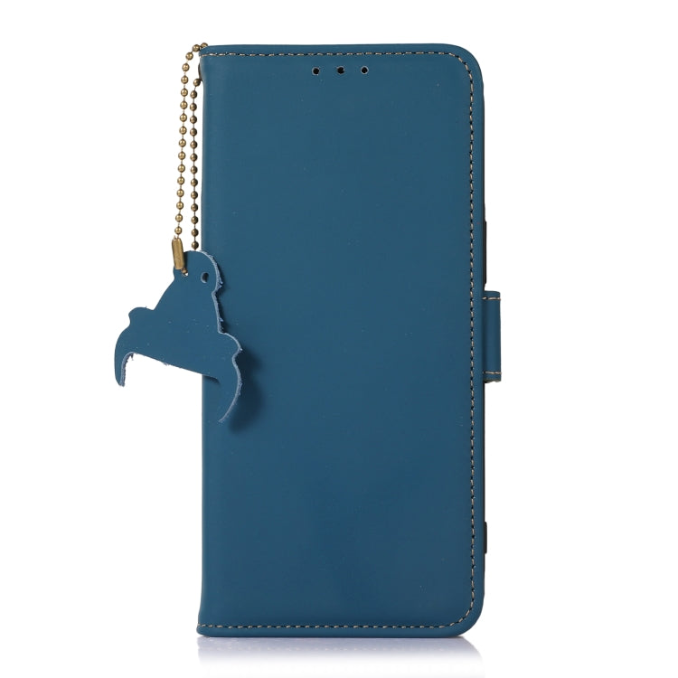 For Honor X8b Genuine Leather Magnetic RFID Leather Phone Case(Blue)