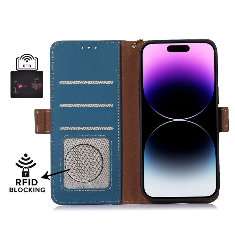 For Honor X8b Genuine Leather Magnetic RFID Leather Phone Case(Blue)