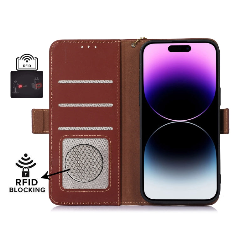 For Honor X8b Genuine Leather Magnetic RFID Leather Phone Case(Coffee)
