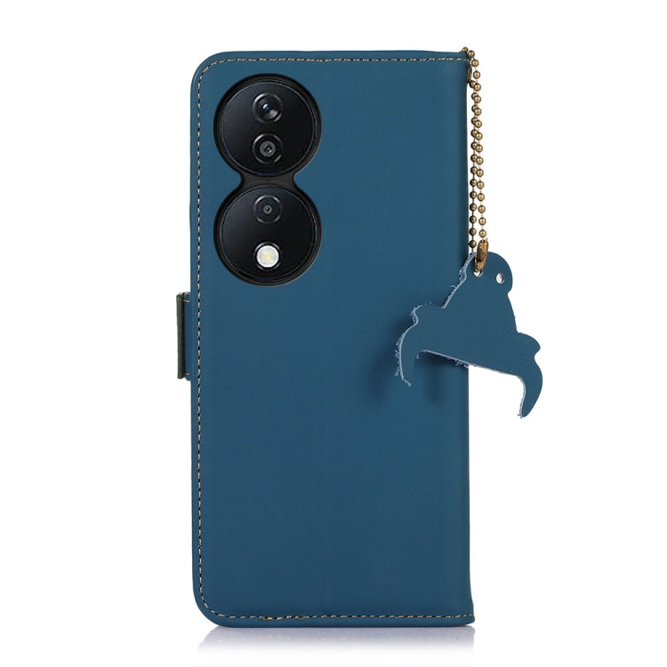 For Honor X7b Genuine Leather Magnetic RFID Leather Phone Case(Blue)