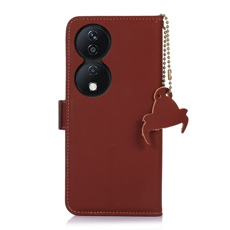 For Honor X7b Genuine Leather Magnetic RFID Leather Phone Case(Coffee)