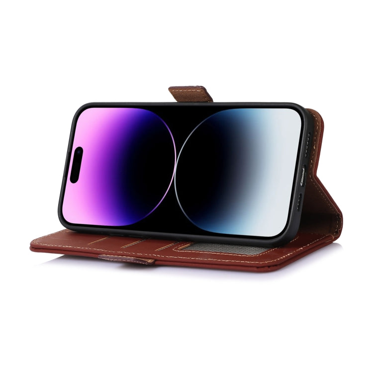 For Honor X7b Genuine Leather Magnetic RFID Leather Phone Case(Coffee)