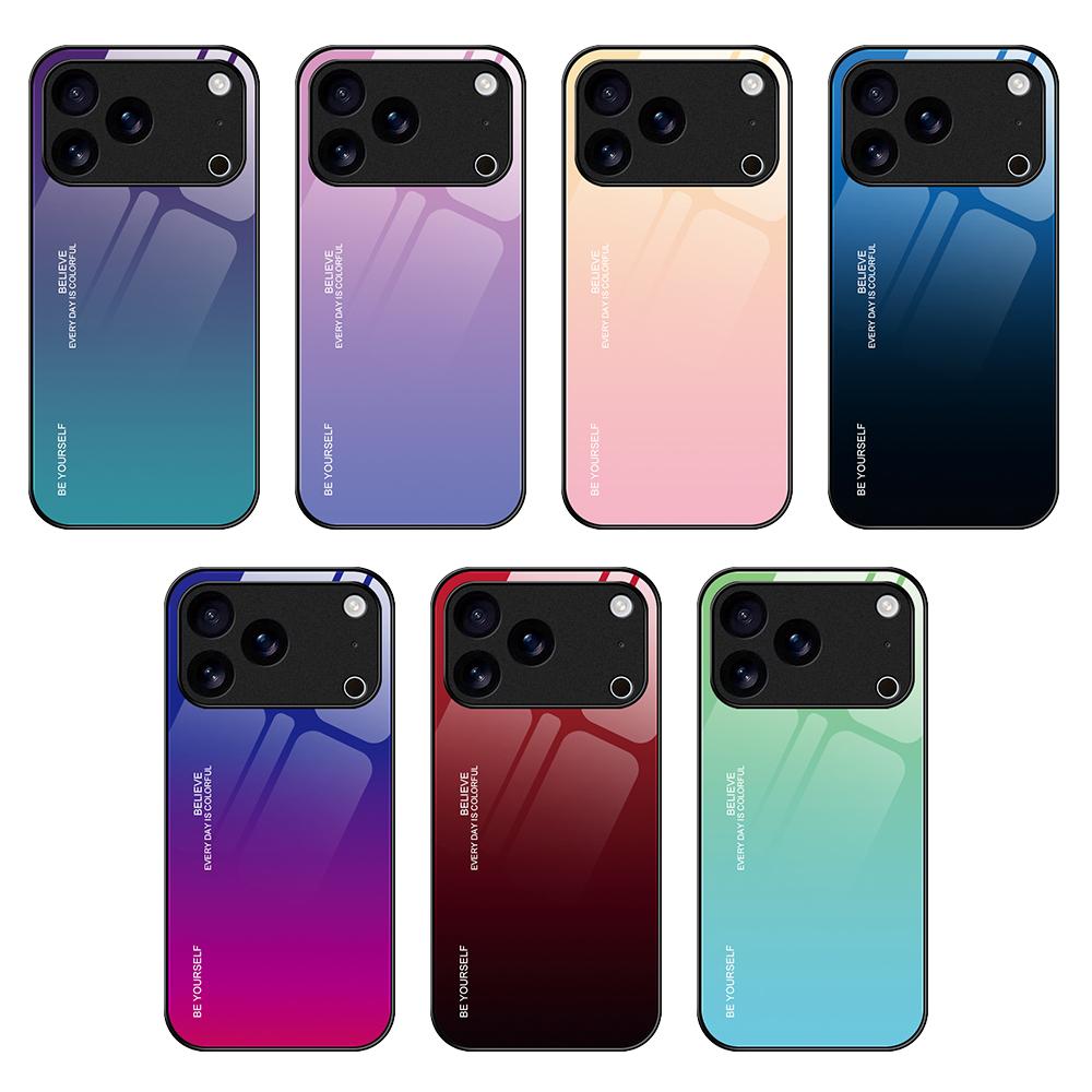 Compatible with iPhone 18 Pro Max & 17 Pro Max Gradient Color Glass Phone Case - Pink Purple