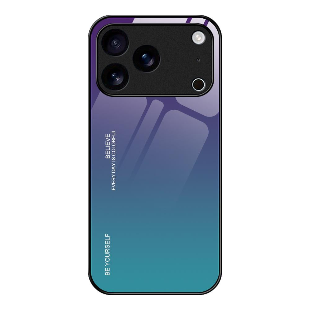 Compatible with iPhone 18 Pro Max & 17 Pro Max Gradient Color Glass Phone Case - Aurora Blue