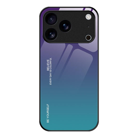 Compatible with iPhone 18 Pro Max & 17 Pro Max Gradient Color Glass Phone Case - Aurora Blue