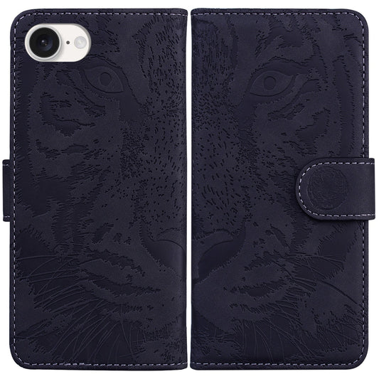 For iPhone 16e Tiger Embossing Pattern Leather Phone Case(Black)