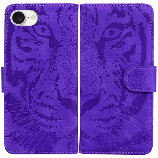 For iPhone 16e Tiger Embossing Pattern Leather Phone Case(Purple)