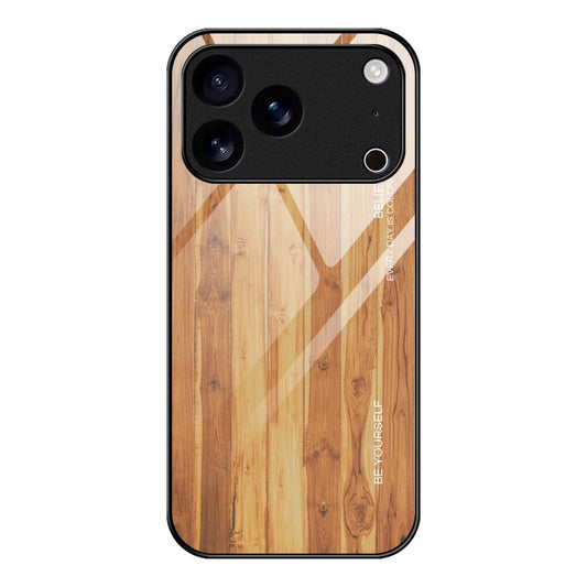 Compatible with iPhone 18 Pro Max & 17 Pro Max Wood Grain Glass Phone Case - Yellow