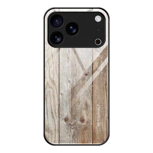Compatible with iPhone 18 Pro Max & 17 Pro Max Wood Grain Glass Phone Case - Grey