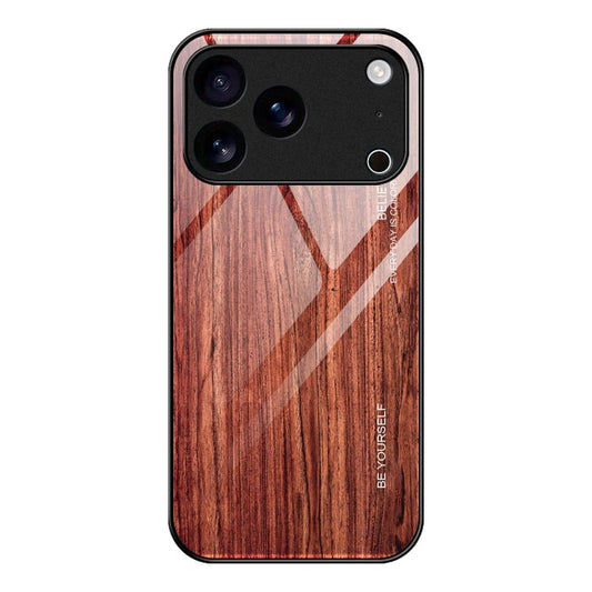Compatible with iPhone 18 Pro Max & 17 Pro Max Wood Grain Glass Phone Case - Coffee