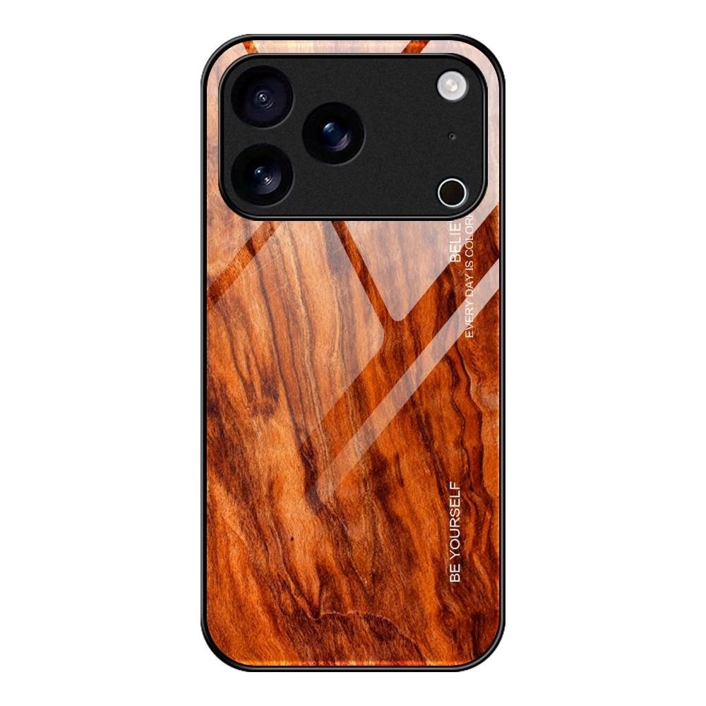 Compatible with iPhone 18 Pro Max & 17 Pro Max Wood Grain Glass Phone Case - Light Brown