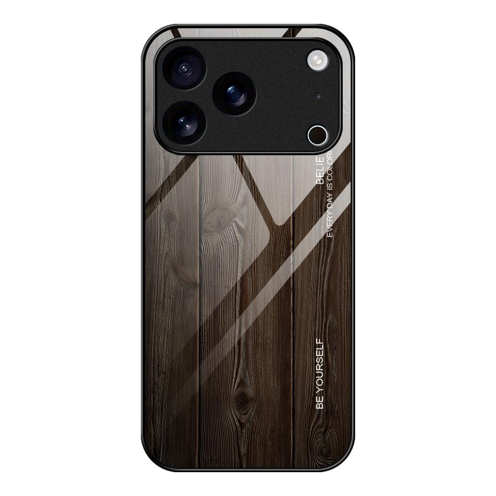 Compatible with iPhone 18 Pro & 17 Pro Wood Grain Glass Phone Case - Black