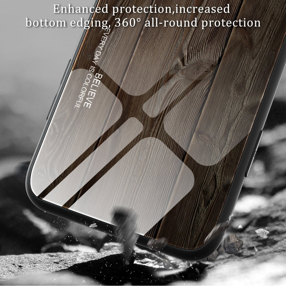 Compatible with iPhone 18 Pro Max & 17 Pro Max Wood Grain Glass Phone Case - Grey