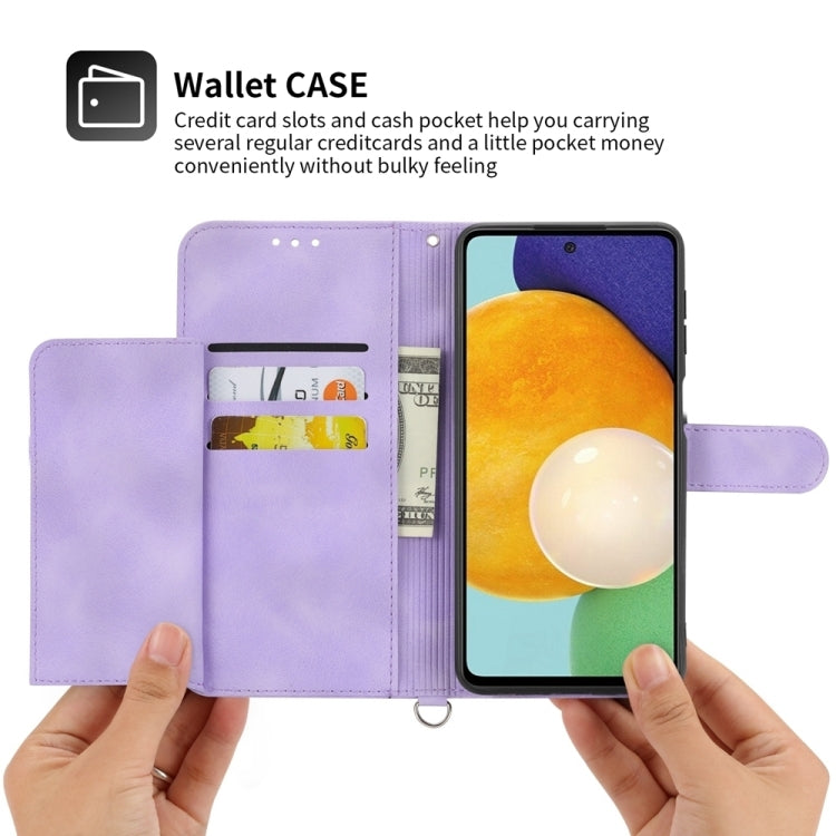 For Samsung Galaxy S24 5G Skin-feel Flowers Embossed Wallet Leather Phone Case(Purple)