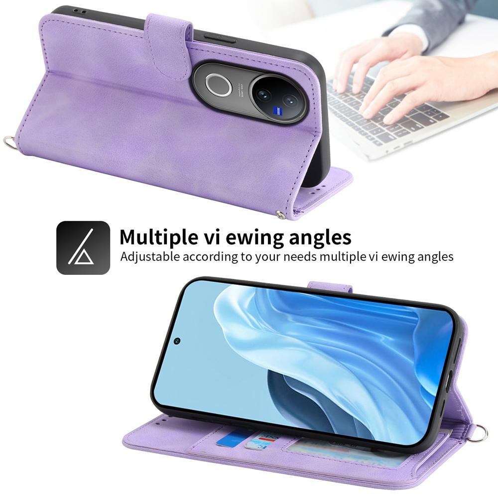 For vivo V50 Skin Feel Flowers Embossed Wallet Leather Phone Case(Purple)