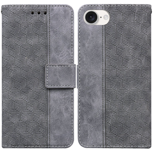 For iPhone 16e Geometric Embossed Leather Phone Case(Grey)