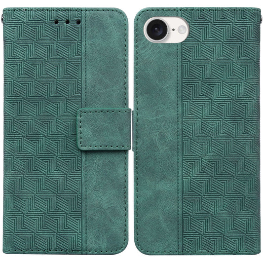 For iPhone 16e Geometric Embossed Leather Phone Case(Green)
