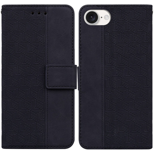 For iPhone 16e Geometric Embossed Leather Phone Case(Black)