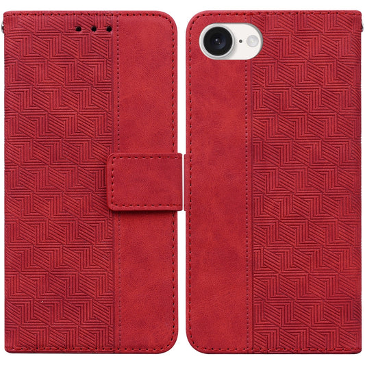 For iPhone 16e Geometric Embossed Leather Phone Case(Red)