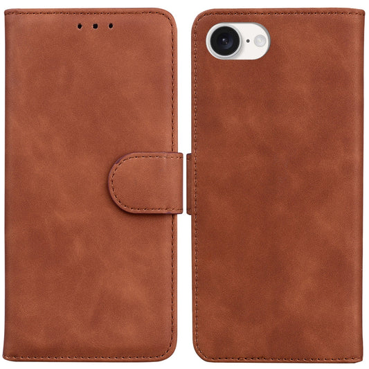 For iPhone 16e Skin Feel Pure Color Flip Leather Phone Case(Brown)