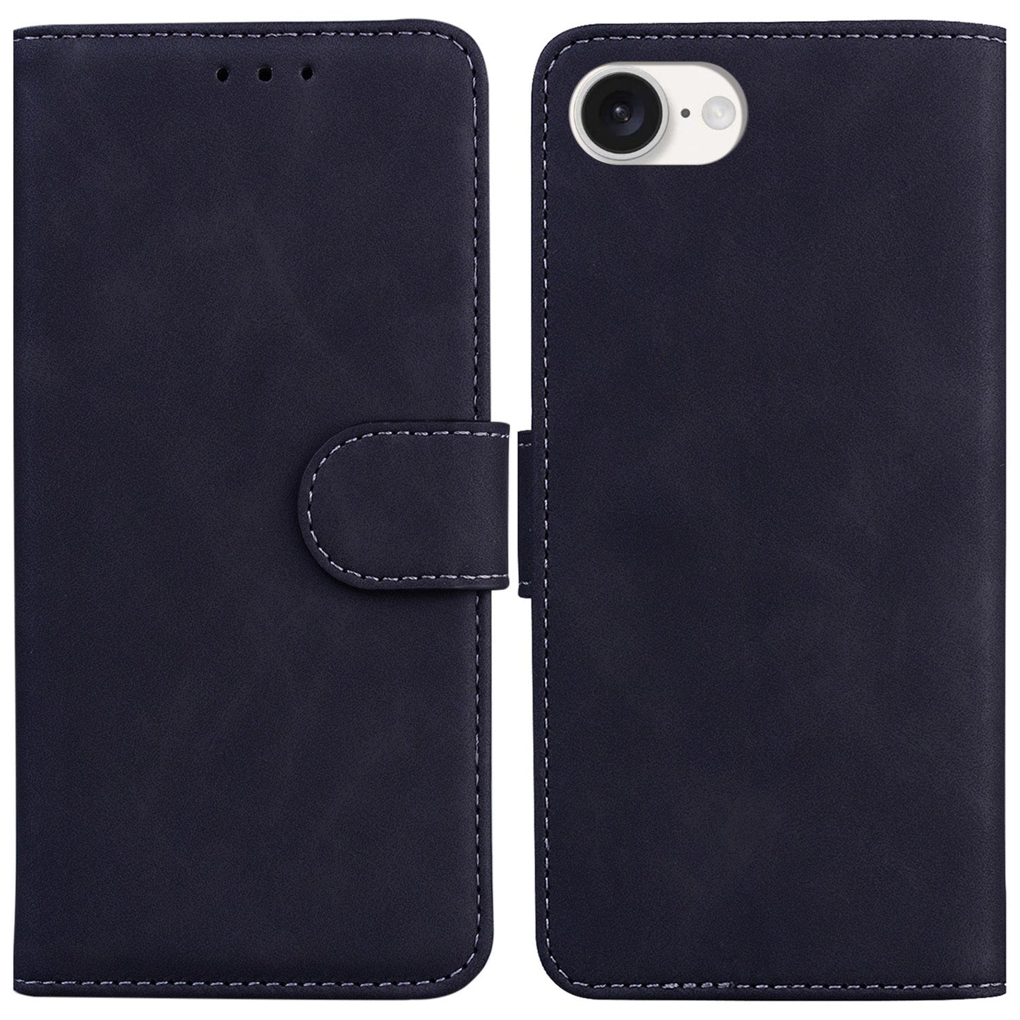 For iPhone 16e Skin Feel Pure Color Flip Leather Phone Case(Black)
