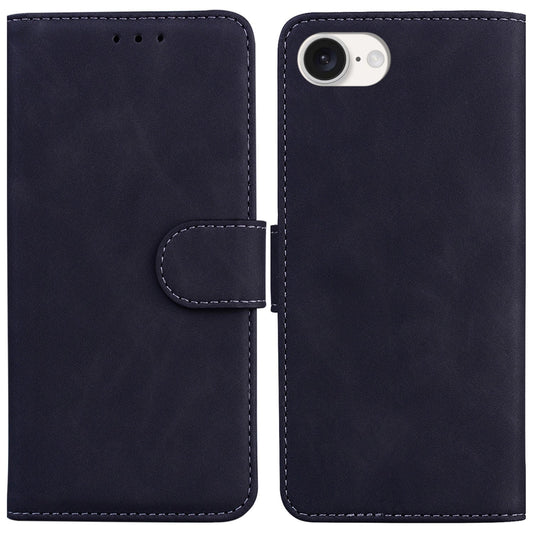 For iPhone 16e Skin Feel Pure Color Flip Leather Phone Case(Black)