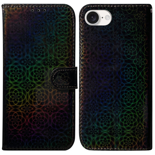 For iPhone 16e Colorful Magnetic Buckle Leather Phone Case(Black)