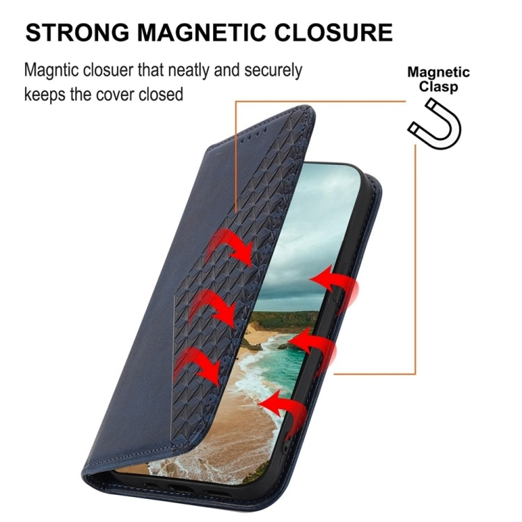 For Samsung Galaxy S24 5G Cubic Grid Calf Texture Magnetic Leather Phone Case(Blue)