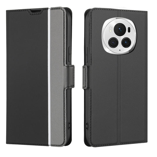 For Honor Magic6 Pro Twill Texture Side Button Leather Phone Case(Black)