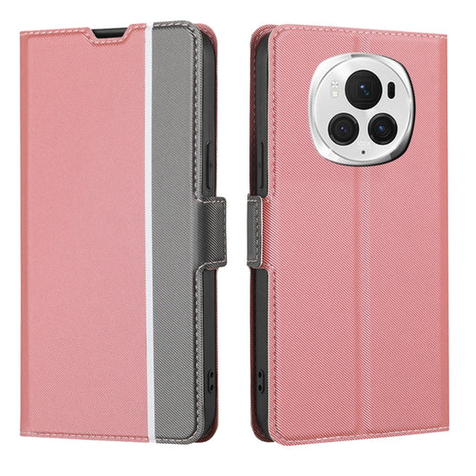 For Honor Magic6 Pro Twill Texture Side Button Leather Phone Case(Pink)