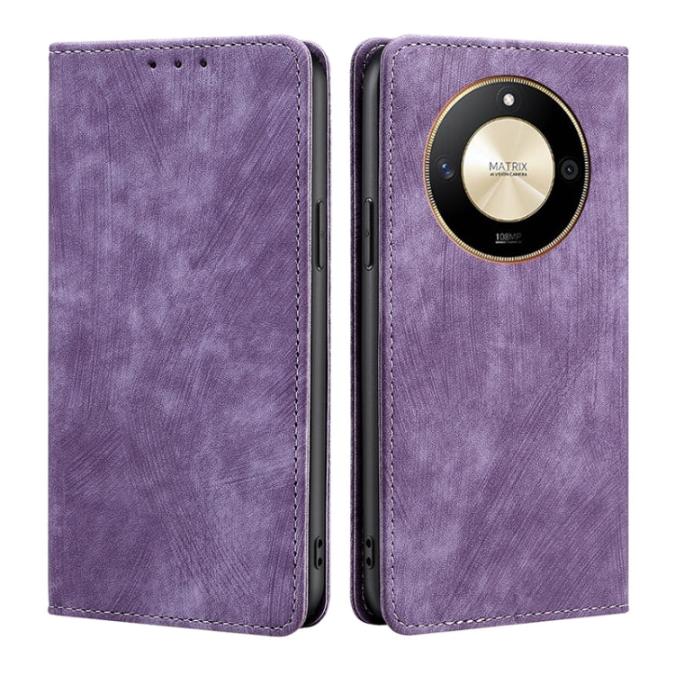 For Honor X50 5G RFID Anti-theft Brush Magnetic Leather Phone Case(Purple)