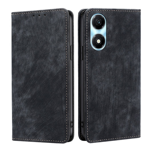 For Honor X5 Plus 4G / Play 40C RFID Anti-theft Brush Magnetic Leather Phone Case(Black)