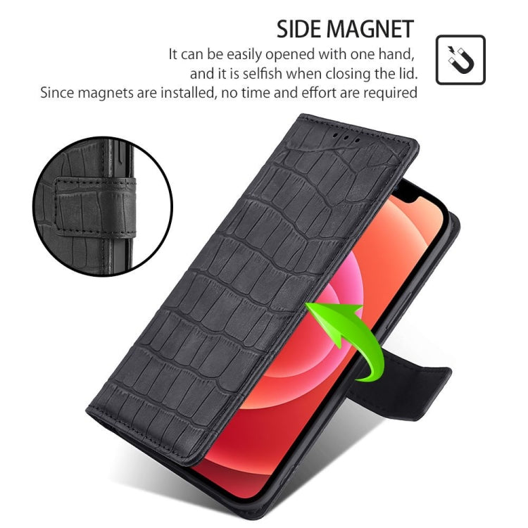 For Honor Magic6 5G Skin Feel Crocodile Magnetic Clasp Leather Phone Case(Black)