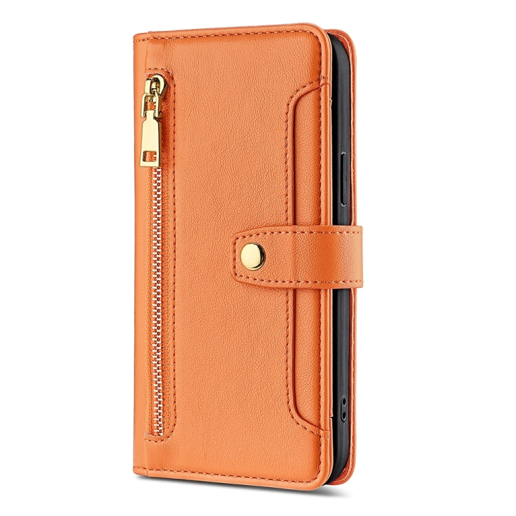 For Honor X6a 4G Sheep Texture Cross-body Zipper Wallet Leather Phone Case(Orange)