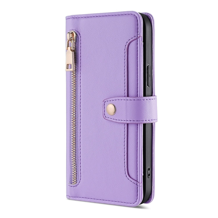 For Honor X6a 4G Sheep Texture Cross-body Zipper Wallet Leather Phone Case(Purple)