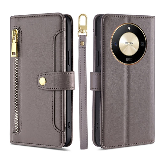 For Honor X50 5G Sheep Texture Cross-body Zipper Wallet Leather Phone Case(Grey)
