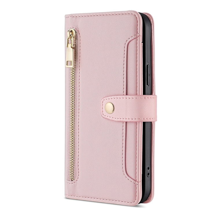 For Honor X50 5G Sheep Texture Cross-body Zipper Wallet Leather Phone Case(Pink)