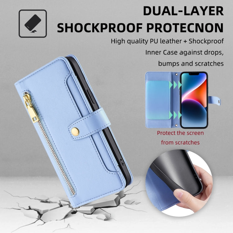 For Honor X8a Sheep Texture Cross-body Zipper Wallet Leather Phone Case(Blue)