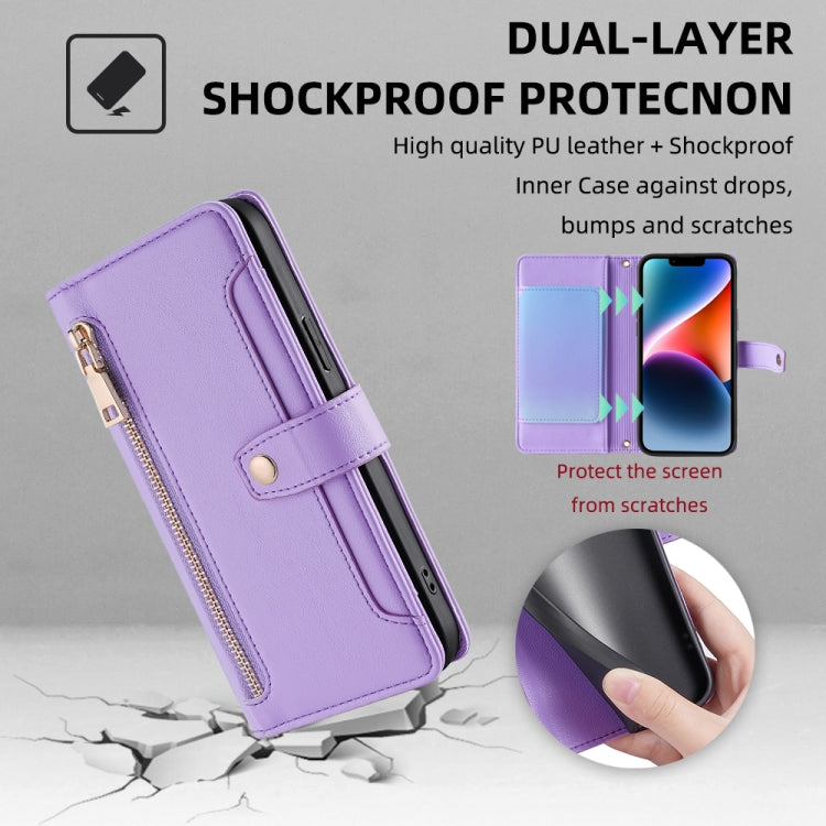 For Honor X8a Sheep Texture Cross-body Zipper Wallet Leather Phone Case(Purple)