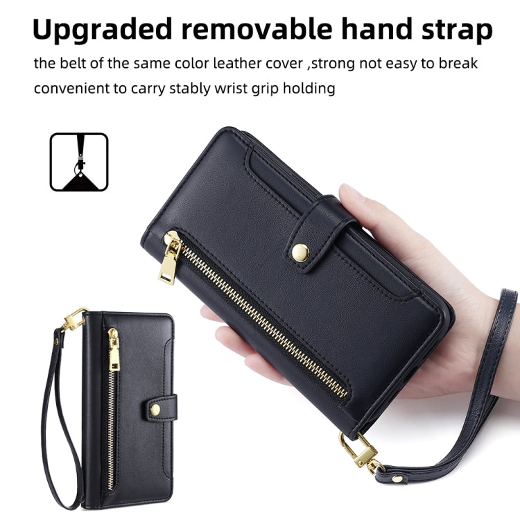 For Honor X9a Sheep Texture Cross-body Zipper Wallet Leather Phone Case(Black)