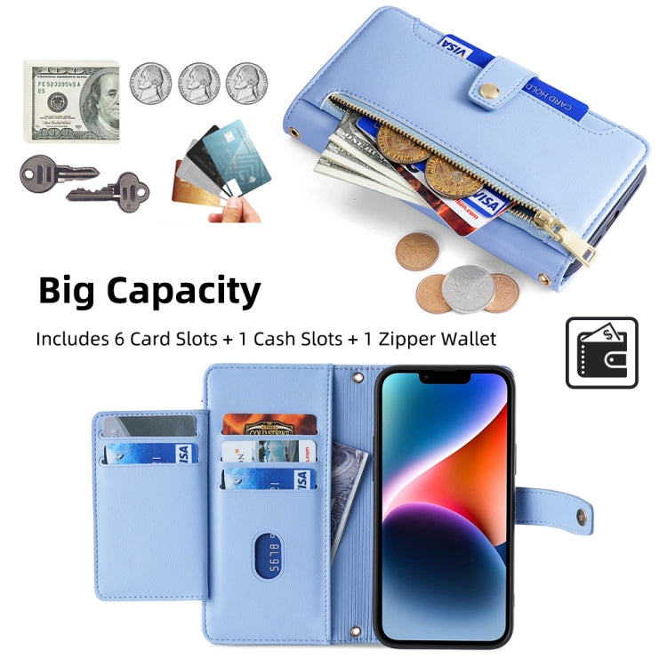 For Honor X9a Sheep Texture Cross-body Zipper Wallet Leather Phone Case(Blue)