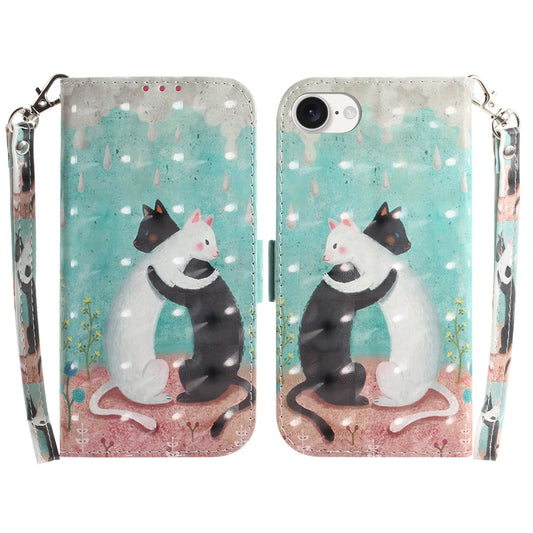 For iPhone 16e 3D Colored Horizontal Flip Leather Phone Case(Black White Cat)