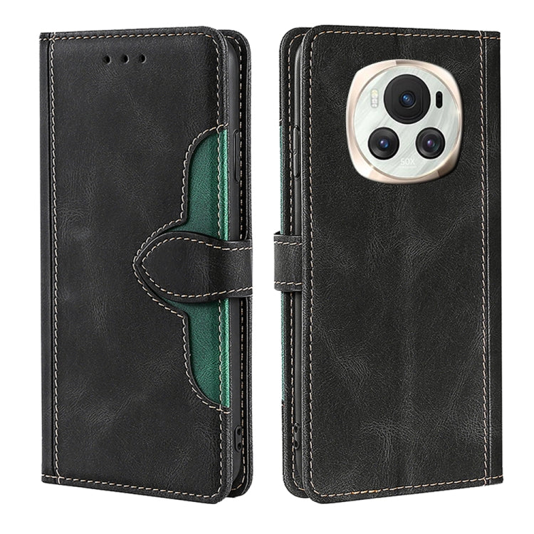 For Honor Magic6 5G Skin Feel Magnetic Buckle Leather Phone Case(Black)