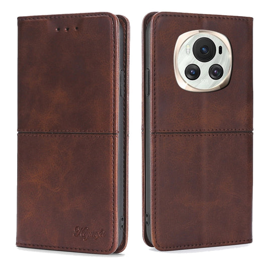 For Honor Magic6 Cow Texture Magnetic Leather Phone Case(Dark Brown)